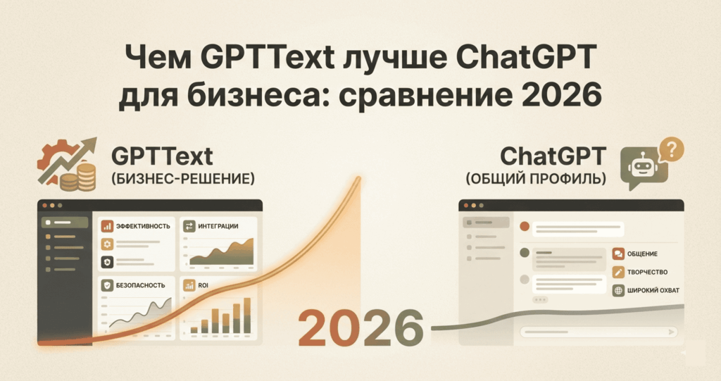 Инфографика сравнения нейросетей GPTText и ChatGPT для создания текстов для бизнеса с преимуществами и тарифами