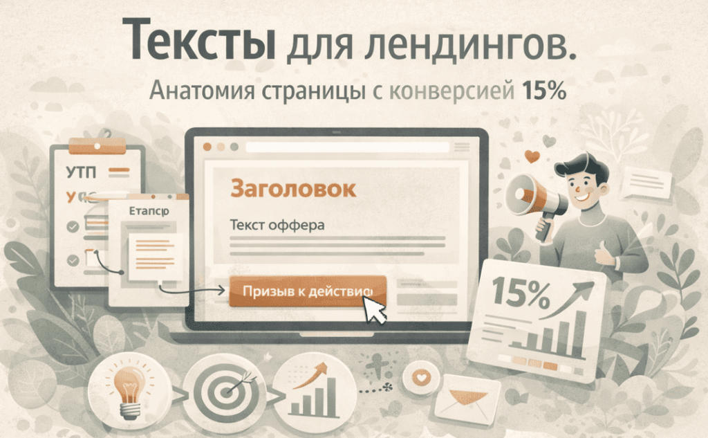 Структура продающего лендинга с высокой конверсией - схема блоков и элементов текста